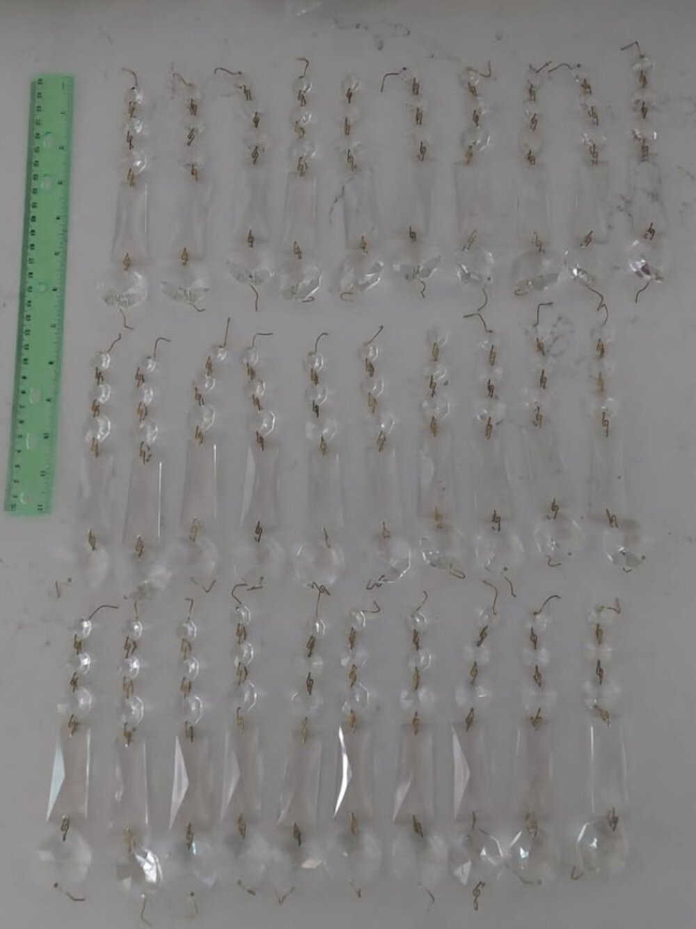 Lot of 30 Vintage Crystal Chandelier Prism Sets Icicle Drops Octagon Bead Chain